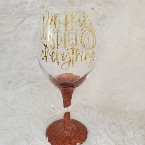Pumpkin Spice Everything Amber Glittered Wine - Picture 1 of 7